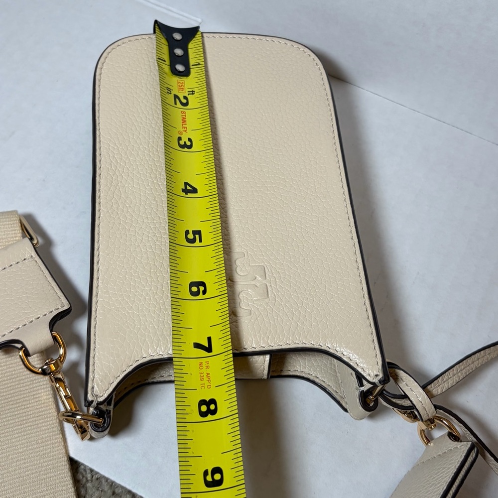 Tory Burch Thea Phone Crossbody Bag Beige Leather Shoulder Purse Tassel Logo - Picture 6 of 6